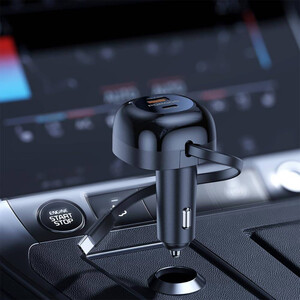 خرید شارژر فندکی دو پورت پورودو با کابل تایپ سی جمع‌شونده به طول 80 سانتی‌متر