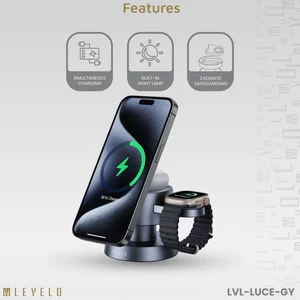 هولدر شارژر وایرلس مگ سیف چهار کاره لِوِلو با قابلیت هولدر رومیزی و چراغ خواب