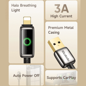 کابل شارژ یو‌اس‌بی به لایتنینگ قطع کن 3 آمپر 1.2 متری مک دودو