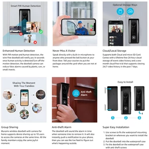 زنگ درب خانه ویدیویی وایرلس آیفون تصویری هوشمند بی‌سیم بلورمز