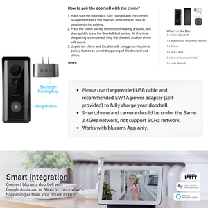 زنگ درب خانه ویدیویی وایرلس آیفون تصویری هوشمند بی‌سیم بلورمز