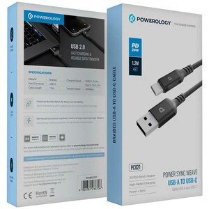 بهترین کابل شارژ و انتقال داده یو‌اس‌بی به تایپ سی 20 وات 2 متری پاورولوژی