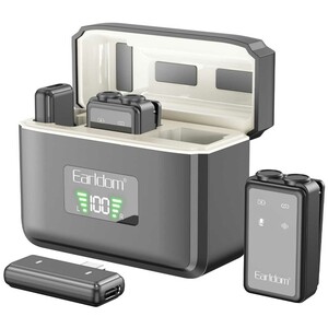 میکروفن یقه‌ای بی‌سیم تایپ‌سی و لایتنینگ ارلدام MC14 دوکاربره همراه کیس شارژ