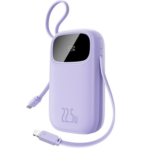 پاوربانک بنفش 20000 میلی‌آمپر یو اس بی و تایپ‌سی با کابل تایپ سی و لایتنینگ 22.5 وات بیسوس