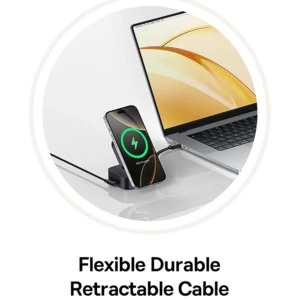 بهترین شارژر بی‌سیم مگنتی تاشو رومیزی 15وات و پایه نگهدارنده موبایل بیسوس با کابل تایپ سی جمع شونده