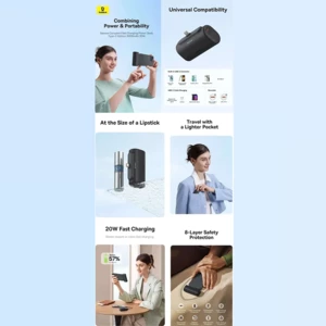 بهترین پاوربانک کپسولی 5000 میلی آمپر 20 وات تایپ سی بیسوس