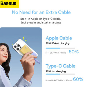 خرید پاوربانک 5200 میلی‌آمپر ساعت تایپ سی با کابل لایتنینگ بیسوس