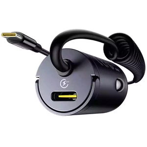 خرید شارژر فندکی فست شارژ ماشین تایپ‌سی 30 وات با کابل فنری متصل تایپ‌سی بیسوس