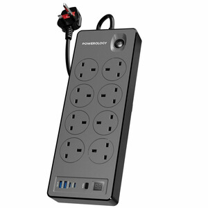 چند راهی برق 8 سوکت 2990 وات، دو USB و دو تایپ‌سی پاورولوژی PWCUQC047BK