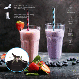 فروش آبمیوه‌گیری و شیکر شارژی شش تیغه 450 میلی‌لیتری 126 وات پاورولوژی