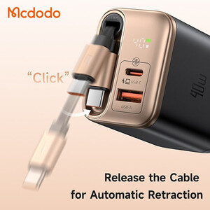 خرید شارژر دیواری 40 وات تایپ سی و یو اس بی مک دودو