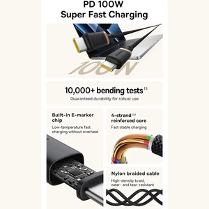 کابل سوپر فست شارژ تایپ‌سی به تایپ‌سی 100 وات یک متری بیسوس