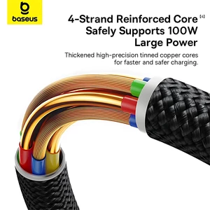 کابل سوپر فست شارژ تایپ‌سی به تایپ‌سی 100 وات یک متری بیسوس
