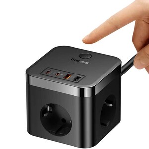 خرید چندراهی و محافظ برق سه سوکت 4000 وات و هاب شارژ 2 یو‌اس‌بی و 2 تایپ‌سی 30 وات بیسوس