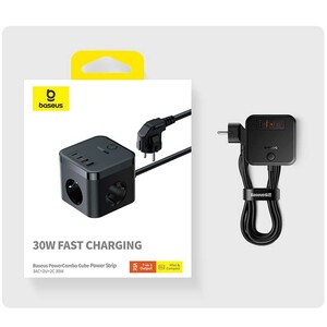 چندراهی و محافظ برق سه سوکت 4000 وات و هاب شارژ 2 یو‌اس‌بی و 2 تایپ‌سی 30 وات بیسوس