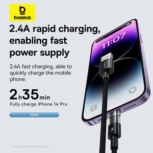 قیمت کابل فست شارژ یو اس بی به لایتنینگ 2.4 آمپر یک متری بیسوس