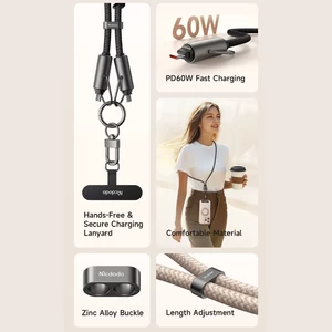 بهترین کابل تایپ‌ سی به تایپ سی فست شارژ با بند آویز گردنی گوشی مک دودو