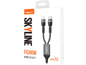 کابل شارژ سریع دو سر تایپ سی به لایتنینگ و تایپ سی 65 وات 1.2 متری رسی