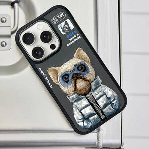 فروش قاب محافظ گوشی آیفون 16 پرومکس طرح سگ عینکی با زیپ واقعی و استایل بی‌نظیر نیمی