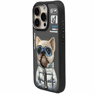 خرید قاب محافظ گوشی آیفون 16 پرومکس طرح سگ عینکی با زیپ واقعی  نیمی