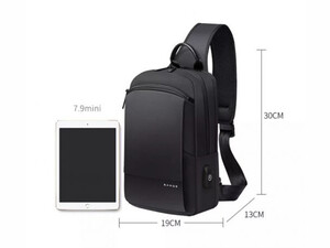 خرید کوله پشتی تک بند  ضد آب یو اس بی دار بنج Bange BG-77112 Men's Waterproof Crossbody Chest Bag Black