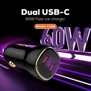 شارژر فندکی فست شارژ ماشین تایپ‌سی 60 وات الدنیو