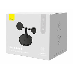 شارژر بی سیم مگنتی رومیزی آیفون 20 وات و پایه نگهدارنده موبایل 3 در 1 بیسوس Baseus Swan 3-in-1 Wireless Magnetic Charging Bracket 20W