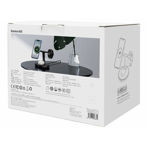 شارژر بی سیم مگنتی رومیزی آیفون 20 وات و پایه نگهدارنده موبایل 3 در 1 بیسوس Baseus Swan 3-in-1 Wireless Magnetic Charging Bracket 20W