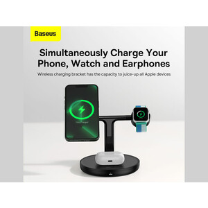 شارژر بی سیم مگنتی رومیزی آیفون 20 وات و پایه نگهدارنده موبایل 3 در 1 بیسوس Baseus Swan 3-in-1 Wireless Magnetic Charging Bracket 20W