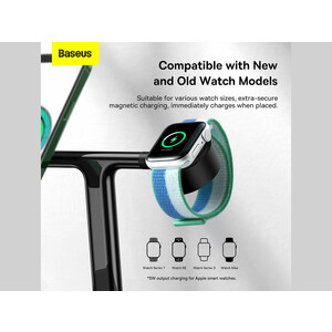 شارژر بی سیم مگنتی رومیزی آیفون 20 وات و پایه نگهدارنده موبایل 3 در 1 بیسوس Baseus Swan 3-in-1 Wireless Magnetic Charging Bracket 20W