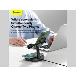 شارژر بی سیم مگنتی رومیزی آیفون 20 وات و پایه نگهدارنده موبایل 3 در 1 بیسوس Baseus Swan 3-in-1 Wireless Magnetic Charging Bracket 20W