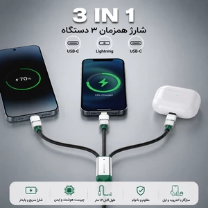 کابل چند سر گرین لاین مدل GN3N1EACGNBK توان 15 وات 1.2 متر