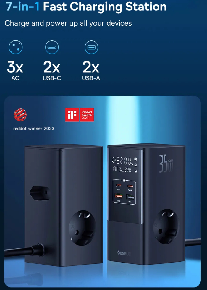 شارژر هفت راهی برق بیسوس