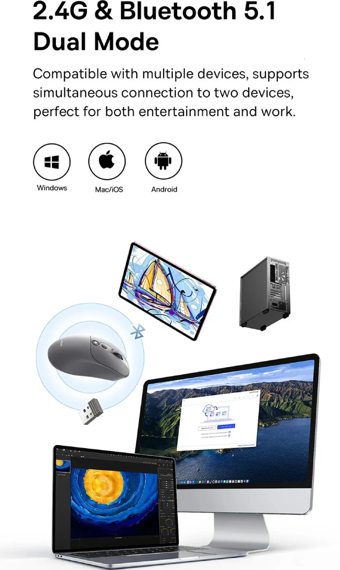 سازگاری گسترده موس وایرلس دوحالته