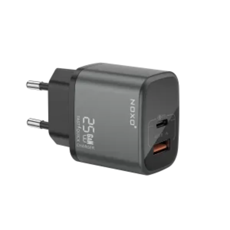 شارژر دیواری 25 وات نوکسو مدل CHN-P-1 با 2 پورت USB-C و USB-A، پشتیبانی از PD و QC3.0، فناوری GaN
