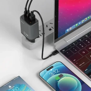 شارژر دیواری 67 وات نوکسو مدل CHN-P-2 با 3 پورت USB-C و USB-A، پشتیبانی از PD و QC3.0 (EU Pin) و فناوری GaN