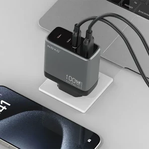 شارژر دیواری 100 وات نوکسو مدل CHN-P-3 با 4 پورت USB-C و USB-A، پشتیبانی از PD و QC3.0 (EU Pin) و فناوری GaN