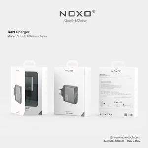 شارژر دیواری 100 وات نوکسو مدل CHN-P-3 با 4 پورت USB-C و USB-A، پشتیبانی از PD و QC3.0 (EU Pin) و فناوری GaN