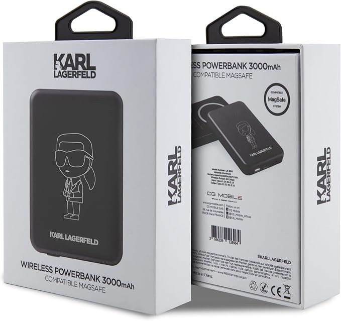 پاور بانک اورجینال  کارل لاگرفلد دارای مگ سیف 3000 Karl Lagerfeld Inductive power bank 5W 3000mAh black MagSafe