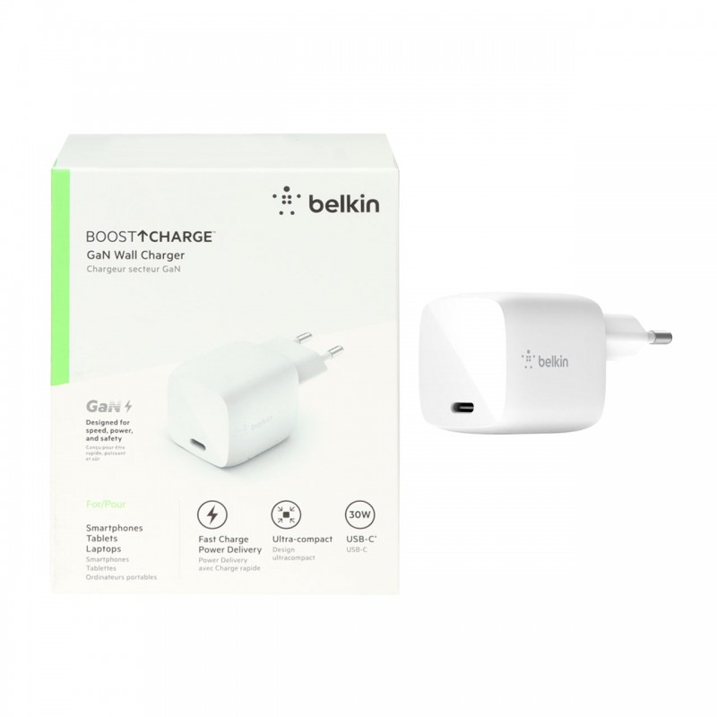 شارژر فوق سریع تایپ سی مناسب گوشی تبلت و لپتاپ Belkin مدل WCH001vfwh 30W - سفید با گارانتی 18 ماهه