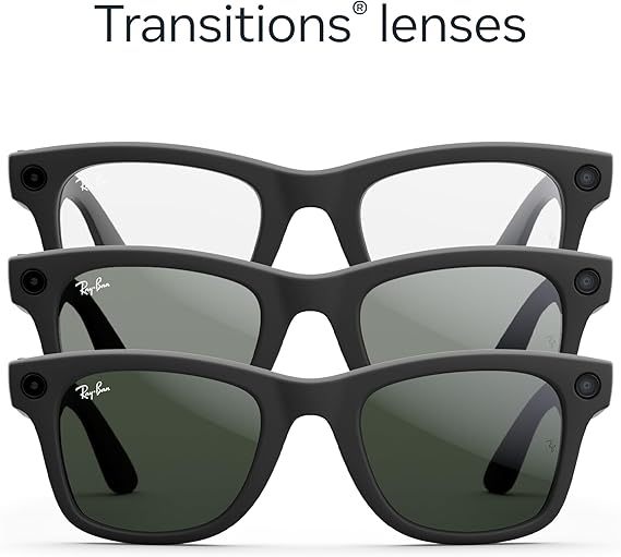 عینک هوشمند ری بن متا مدل وایفارر رنگ مشکی مات با عدسی ترنزیشن (انتقالی)سبز گرافیتی RAY-BAN META WAYFARER transitions RW4006 سایز 50mm
