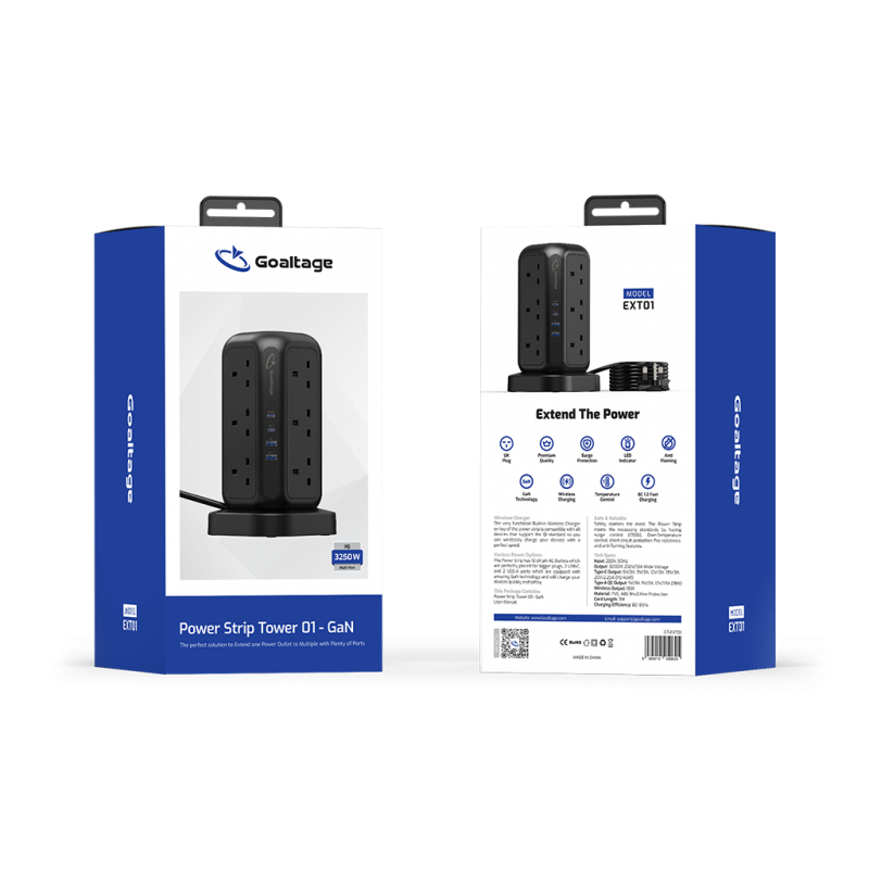 چند راهی برق و شارژر فست مولتی پورت همراه با محافظ نوسان مدل EXT01 گلتیج Goaltage Power Strip Tower 01- GaN