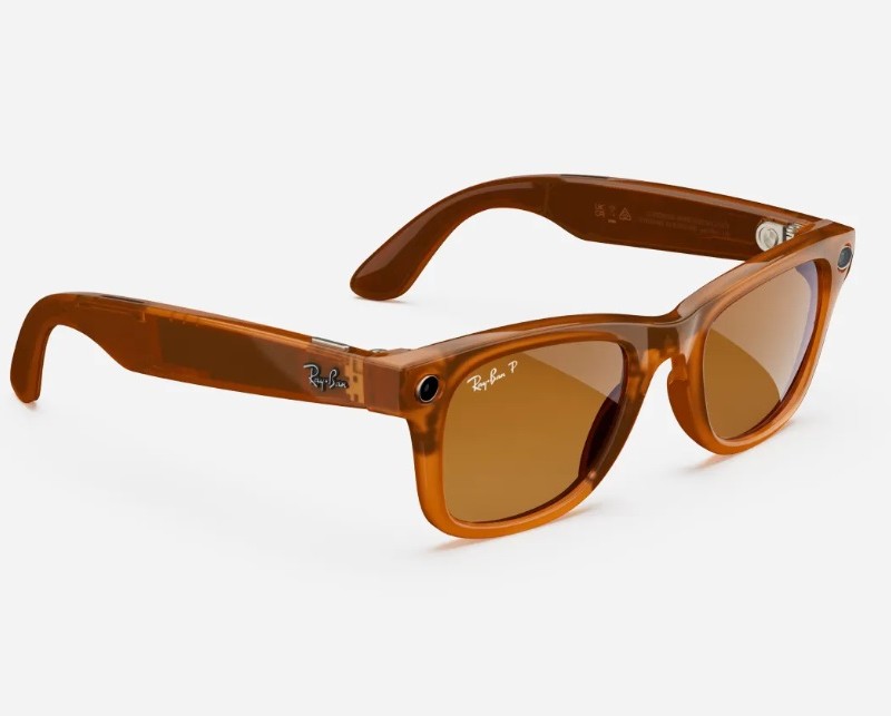 عینک هوشمند ری بن متا مدل وایفارر رنگ کارامل براق با عدسی قهوه ای پلاریزه RAY-BAN META WAYFARER RW4008 سایز 53