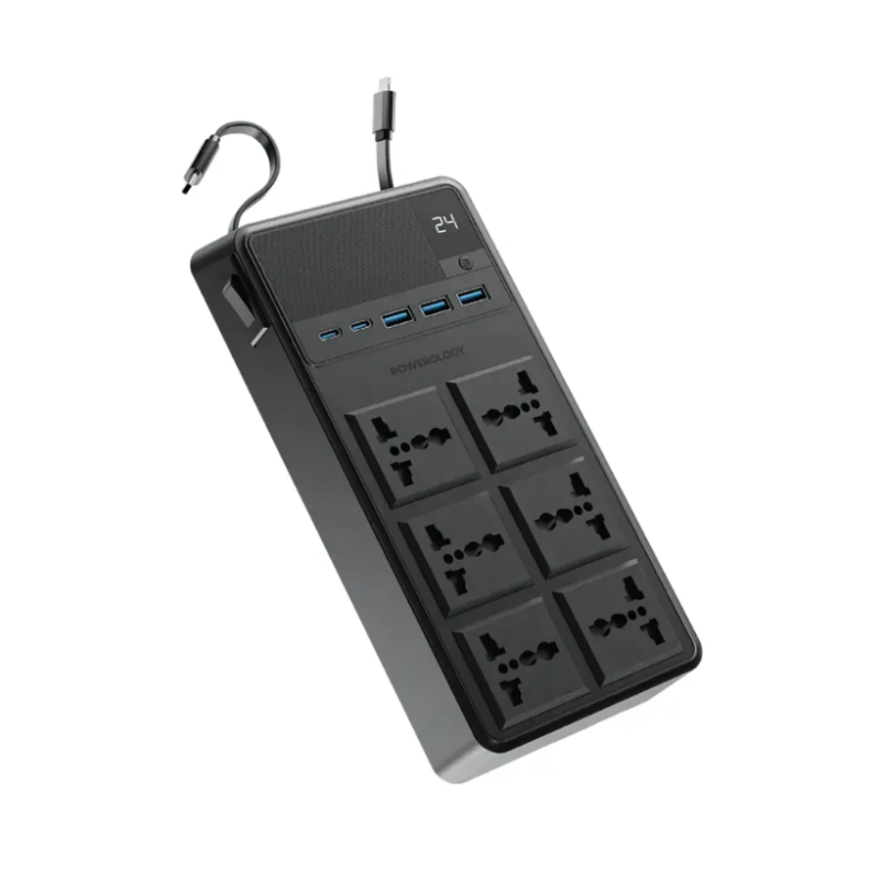 چند راهی برق 2500 وات مدل PWCUQC030 پاورولوژی Powerology 2500W 6AC Power Strip with Built-In Retractable Cables