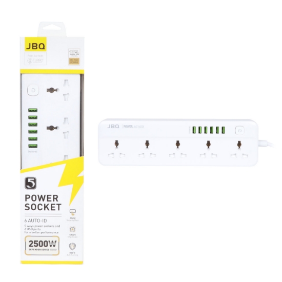 محافظ برق ۵پورت توان۲۵۰۰وات  با۶خروجی USB برندJBQ مدل SC-5614