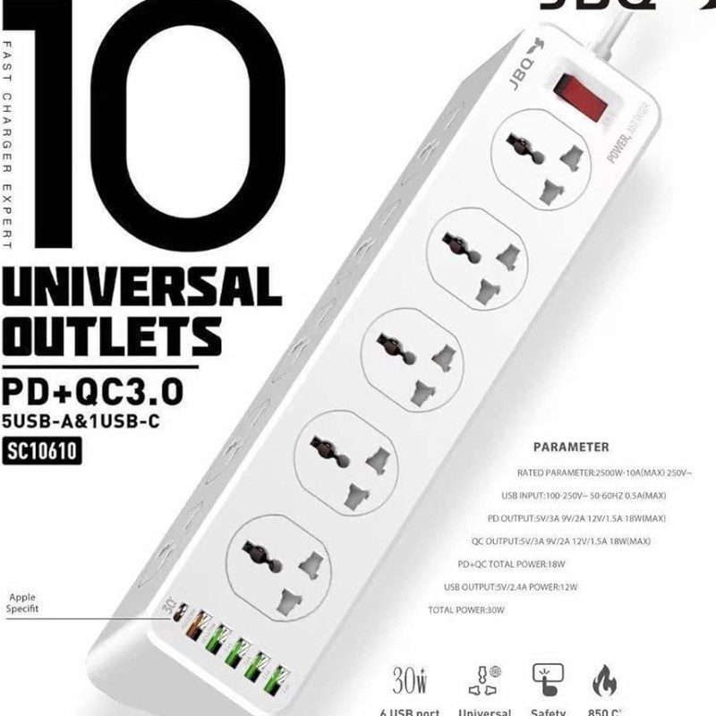 محافظ برق ۱۰پورت با۵خروجی USB و ۱ USB-C قابلیت فست برندJBL مدل SC-10610