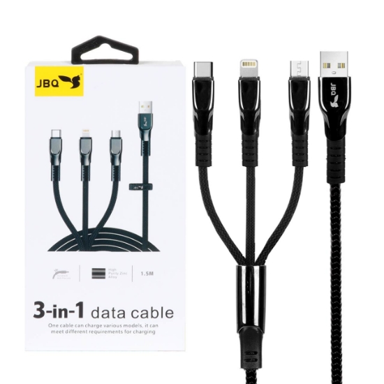 کابل شارژ ۳کاره USB To Lightning/USB-C/MicroUSB برندJBQ مدل DT-U33