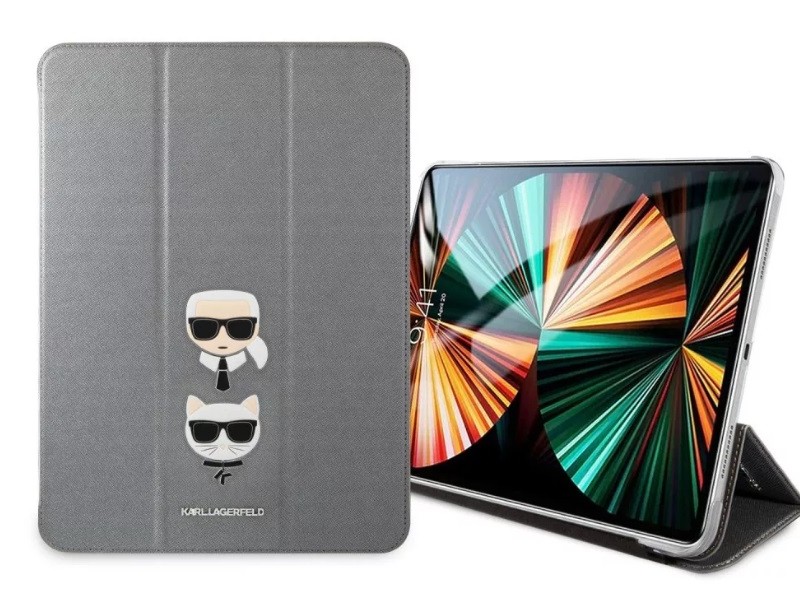 کیف چرمی آیپد پرو 12.9 اینچ طرح کارل و گربه برجسته CG Mobile iPad Pro 12.9 2020/2021/2022 Cat Karl Lagerfeld Leather Case