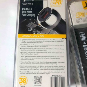 شارژر فندکی تایپ سی  38 وات فست شارژ  پی دی PD همراه با کابل شارژ برندJBQ مدل Type C Dual mode Fast charging  C1