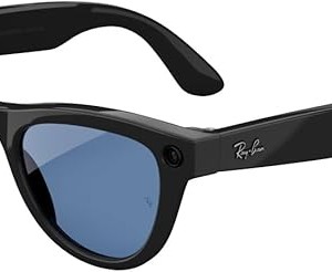 عینک هوشمند ری بن متا مدل مشکی براق با عدسی ترنزیشن (انتقالی)آبی آسمانی RAY-BAN META SKYLER transitions RW4010 سایز 50mm